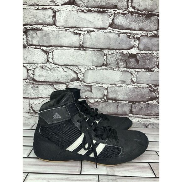 ADIDAS Black Suede White Stripes Strap Lace Up Wrestling Shoes Men Sz 7M US/40EU - Picture 1 of 16